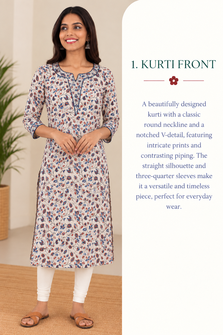 Beige Cotton Ajrak Hand Block Printed Long Kurta