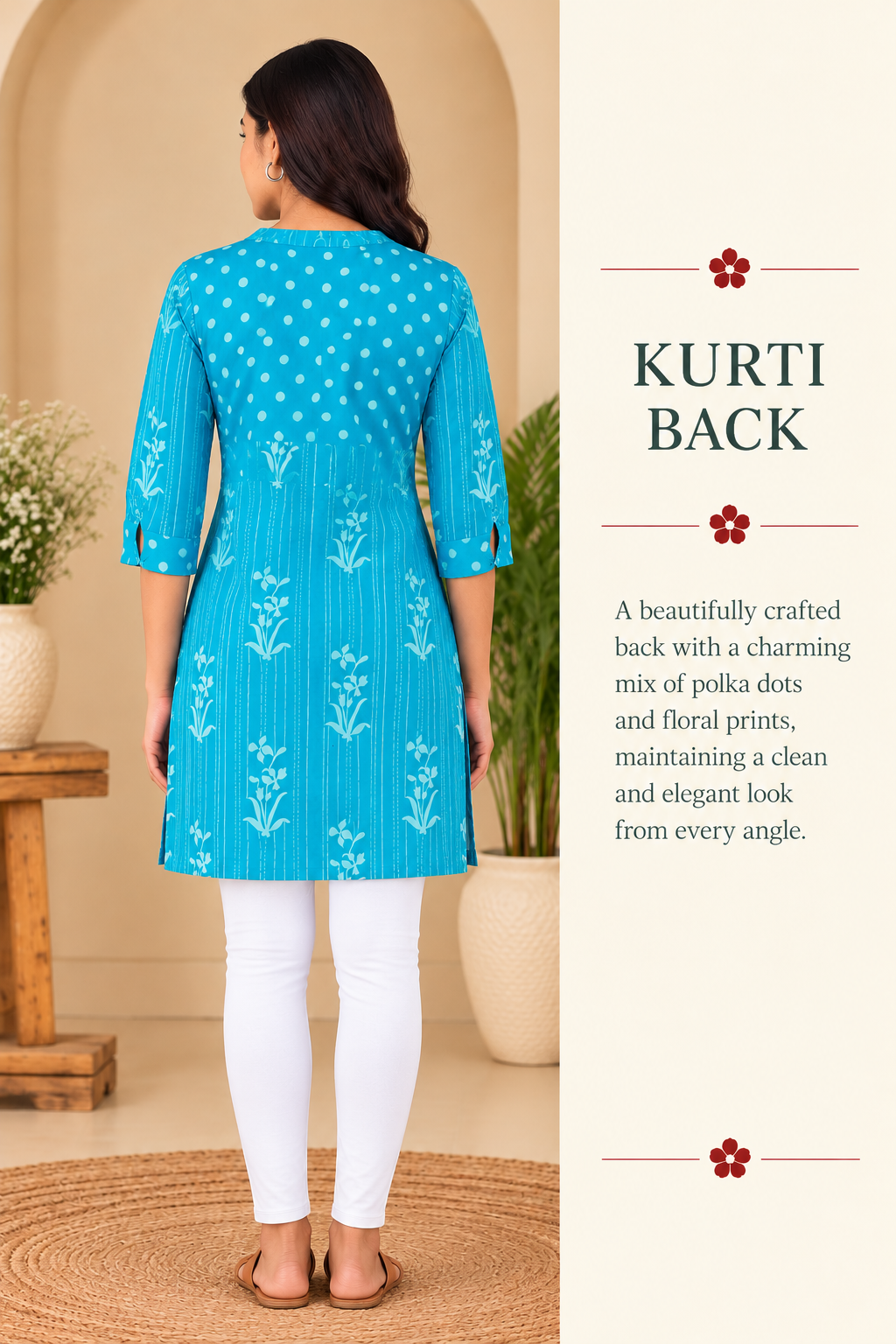 Blue Cotton Dabu Hand Block Printed Short Kurta