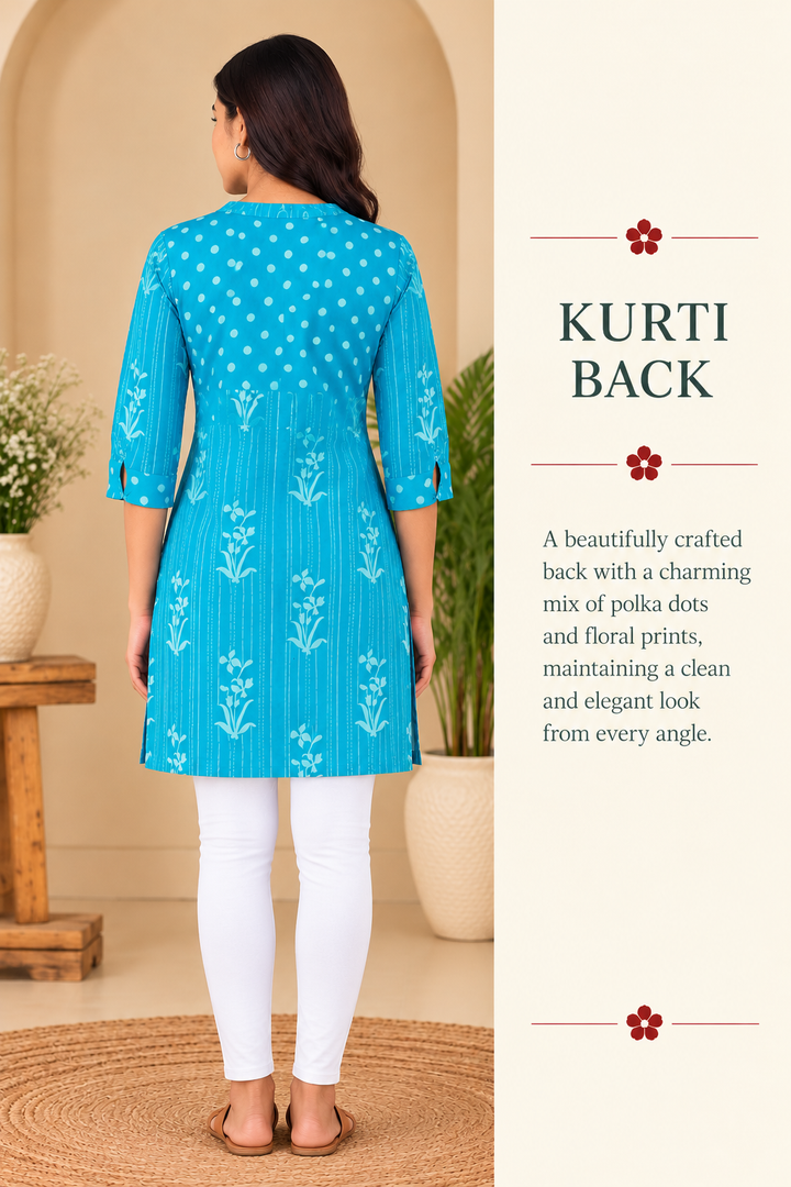 Blue Cotton Dabu Hand Block Printed Short Kurta