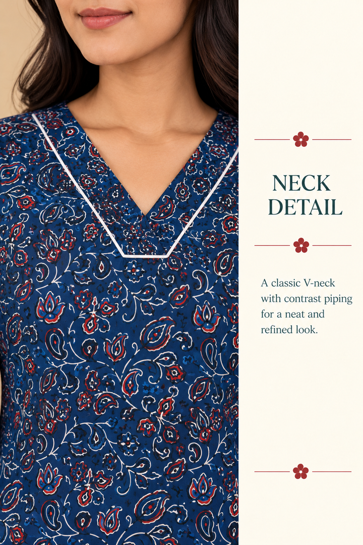 Blue Cotton Ajrakh Hand Block Printed Short Kurta