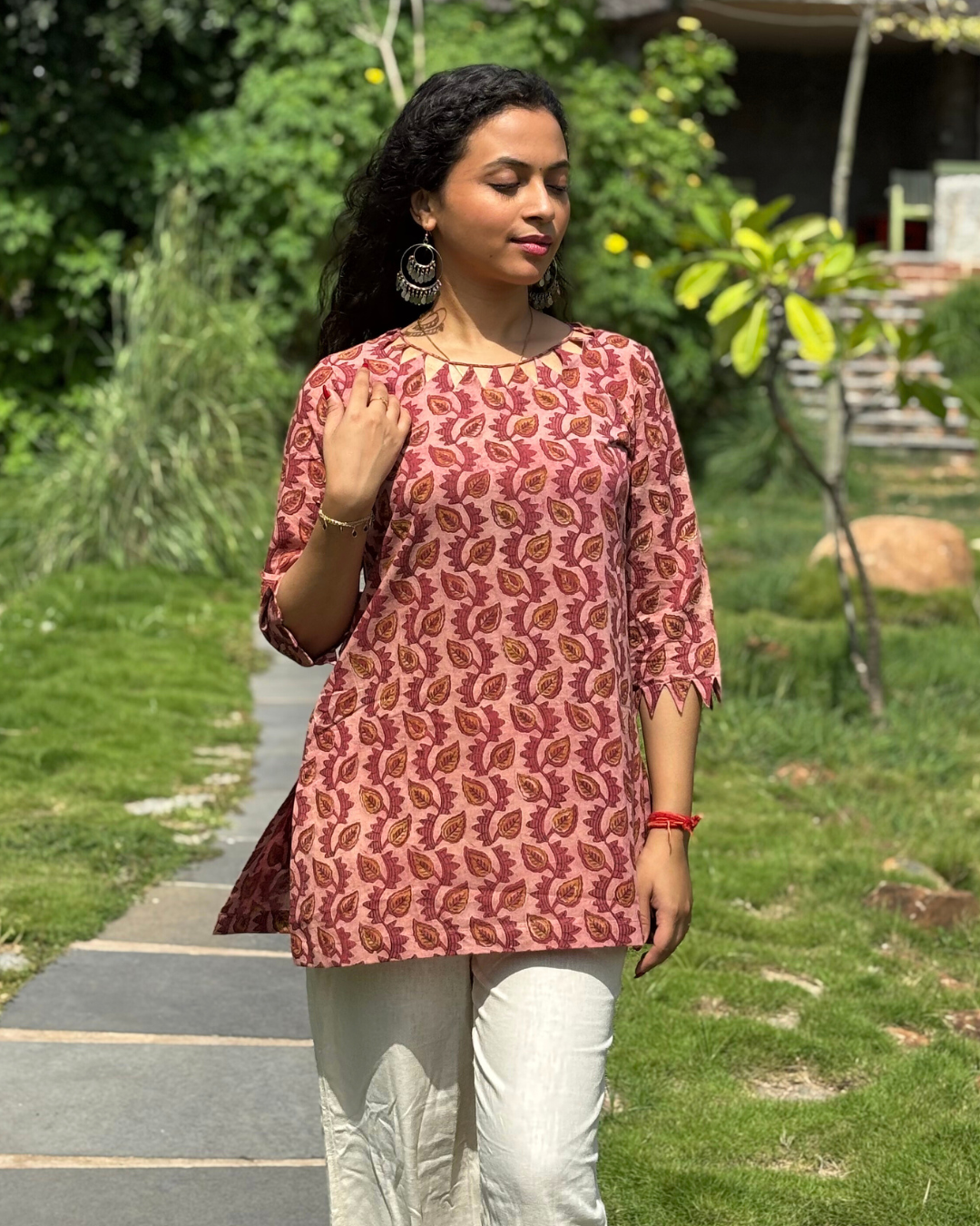 Maroon Cotton Hand Block Printed Short Kurta