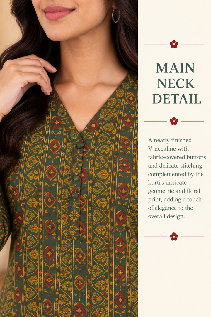 Green Cotton Ajrakh Hand Block Printed Short Kurta