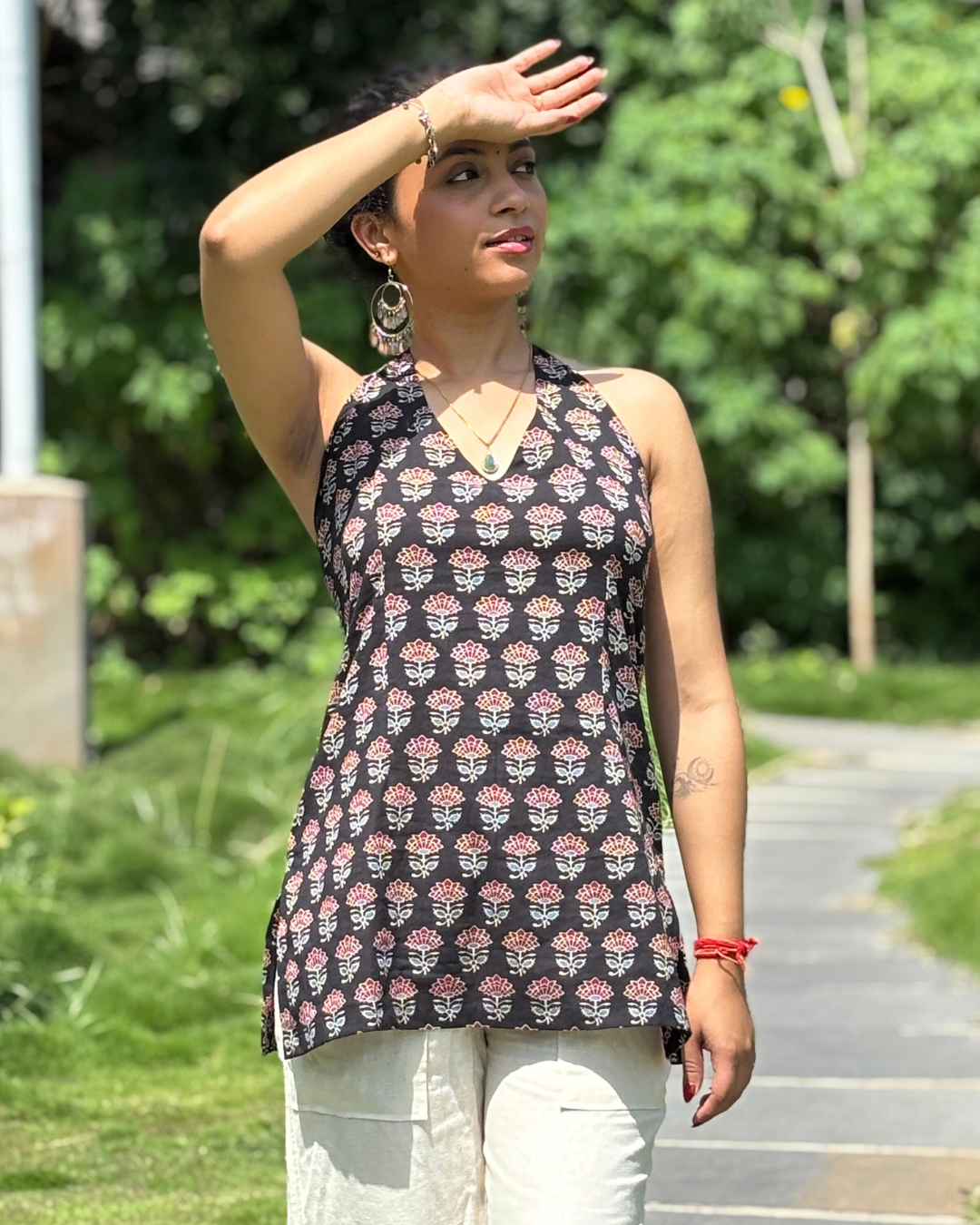 Black Ajrak Cotton Hand Block Printed Short Kurta