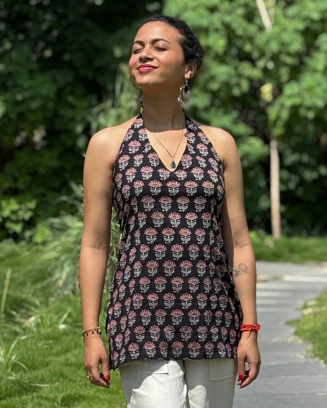 Black Ajrak Cotton Hand Block Printed Short Kurta