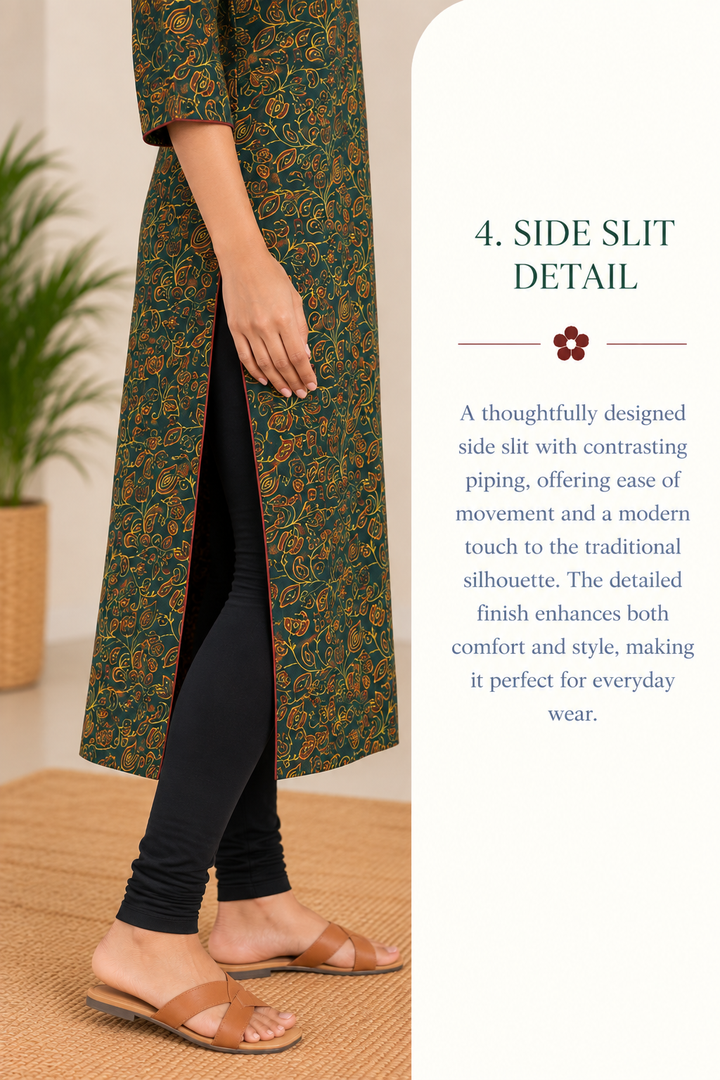 Green Cotton Ajrak Hand Block Printed Long Kurta