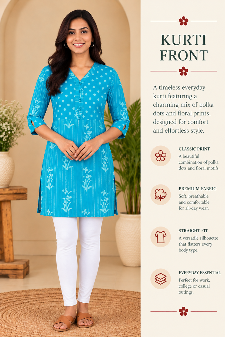 Blue Cotton Dabu Hand Block Printed Short Kurta