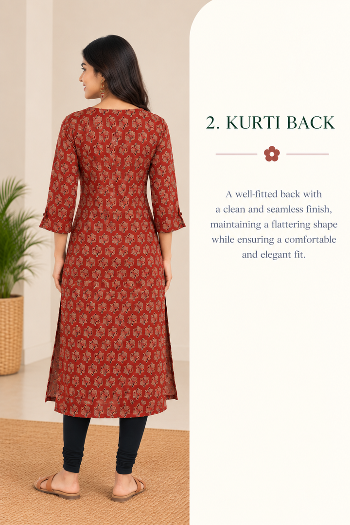 Maroon Cotton Ajrak Hand Block Printed Long Kurta