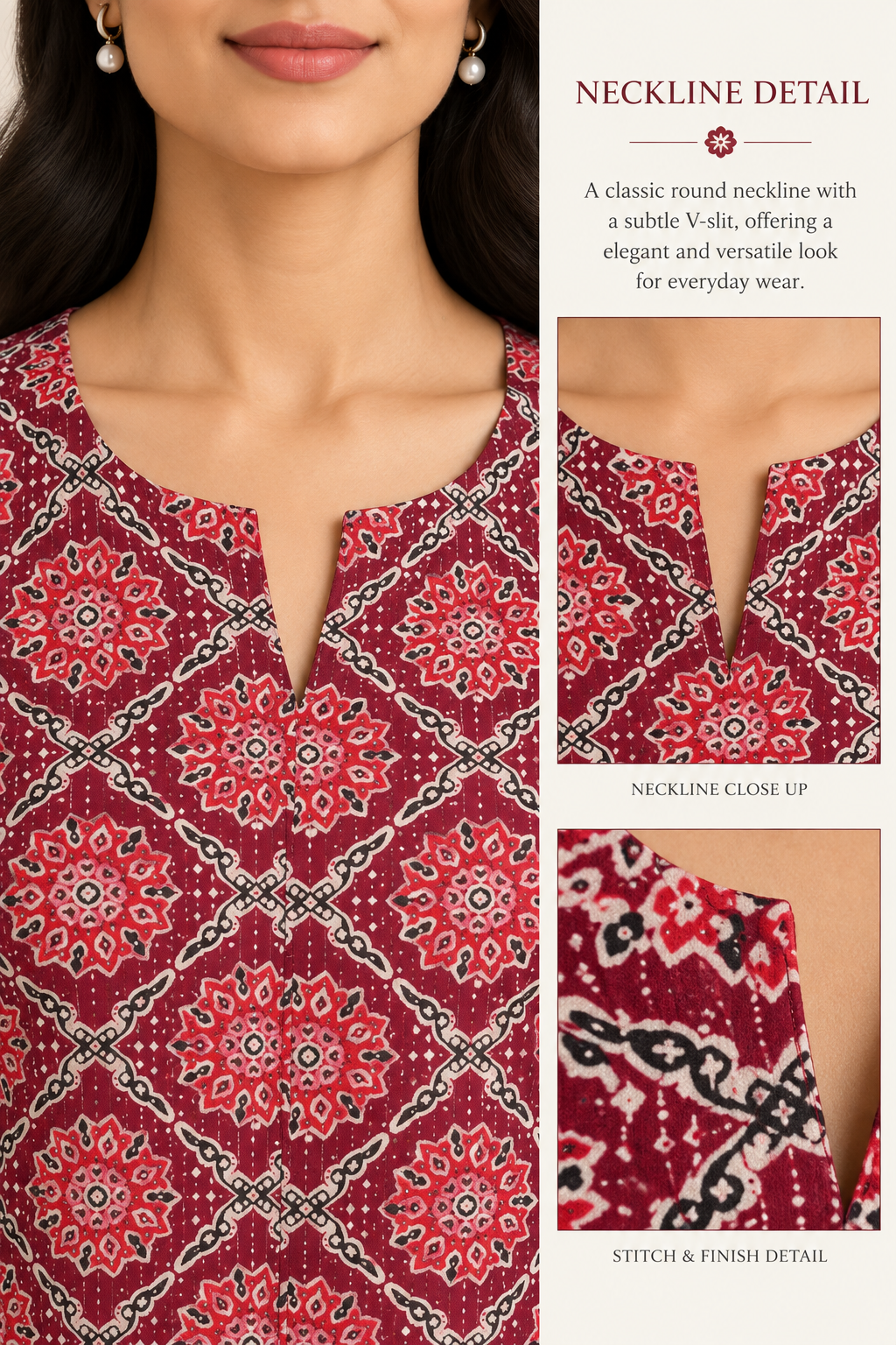 Maroon Bandhani & Floral Print Short Kurti