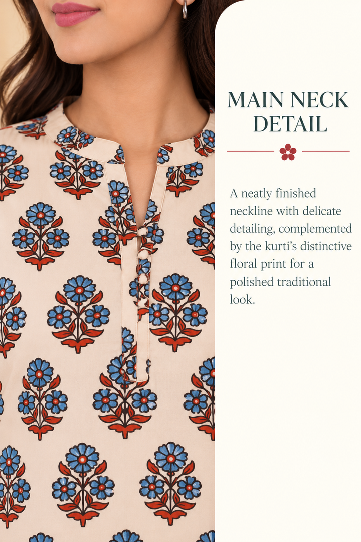 Beige Cotton Ajrakh Hand Block Printed Short Kurta