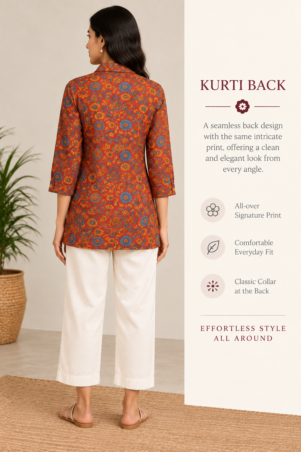 Red Floral Block Printed Shirt Style Short Kurta