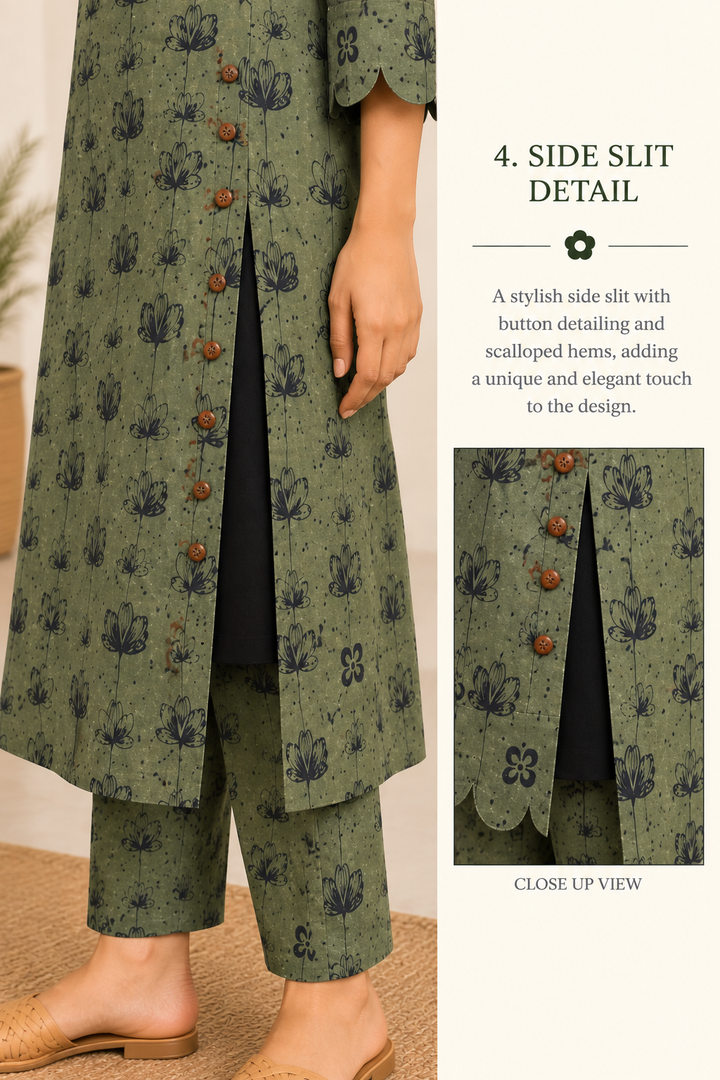 Olive Green Printed Corset