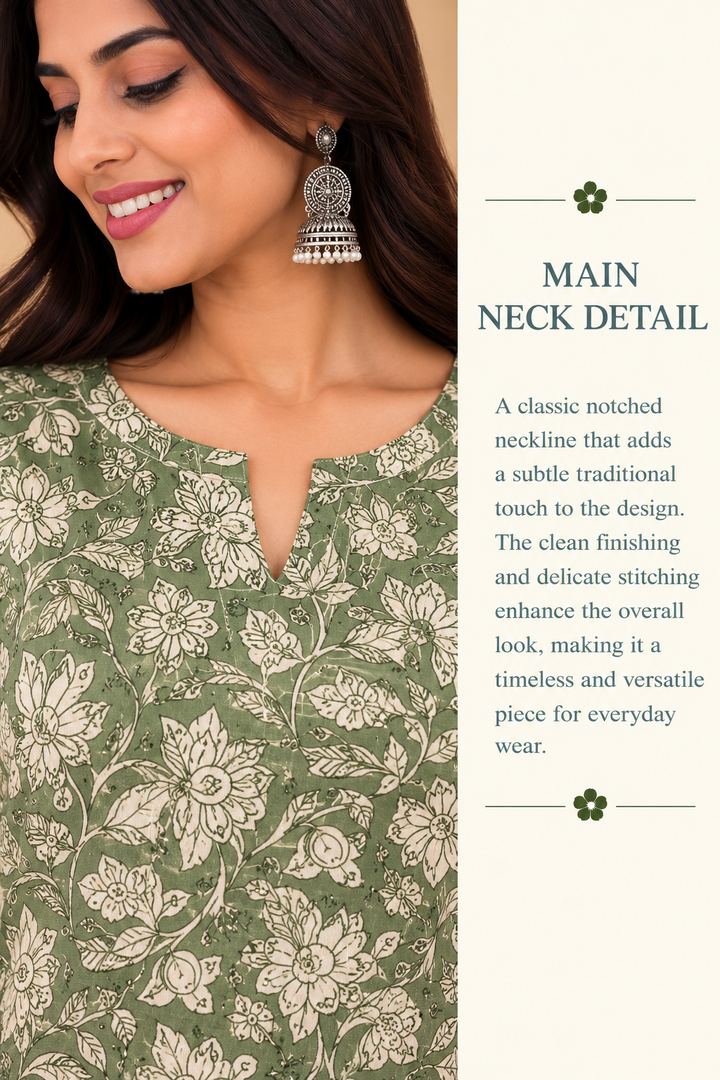 Green Cotton Hand Block Printed Short Kurta