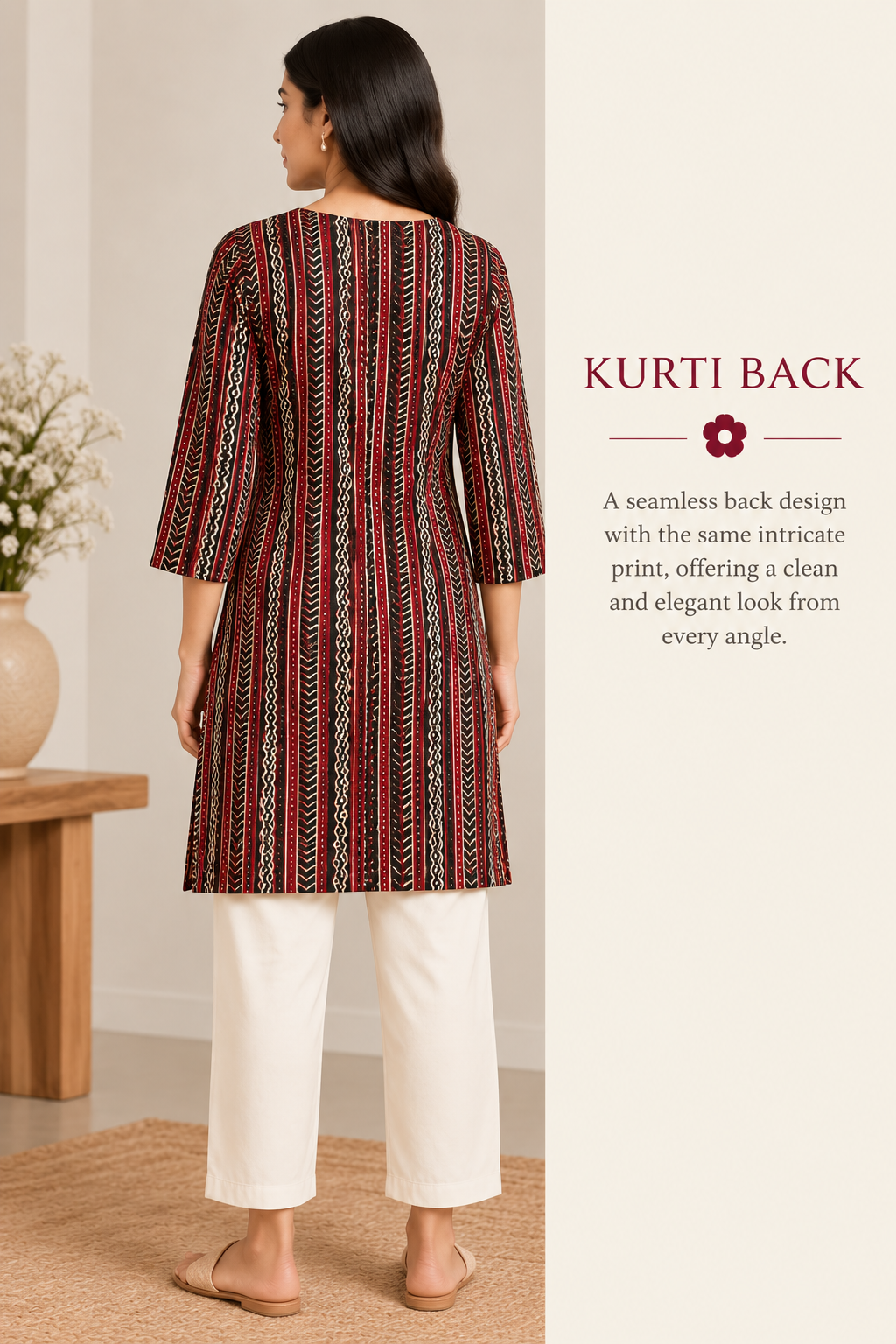 Maroon & Black Ethnic Block-Printed Short Kurti