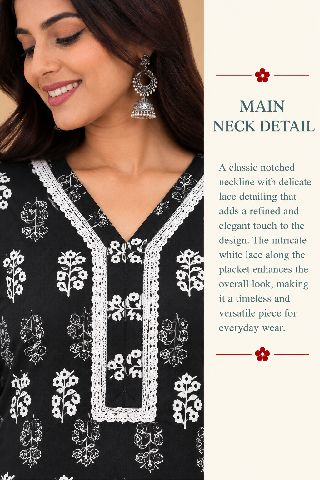 Ajrak Black Cotton Hand Block Printed Short Kurta