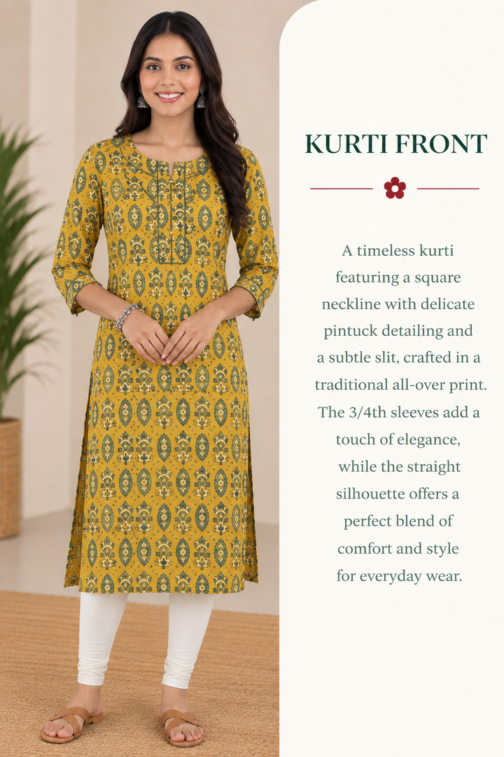Mustard Cotton Ajrak Hand Block Printed Long Kurta