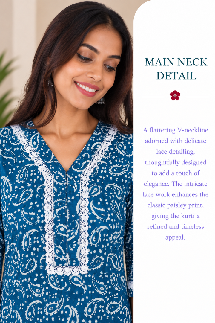 Indigo Cotton Hand Block Printed Long Kurta