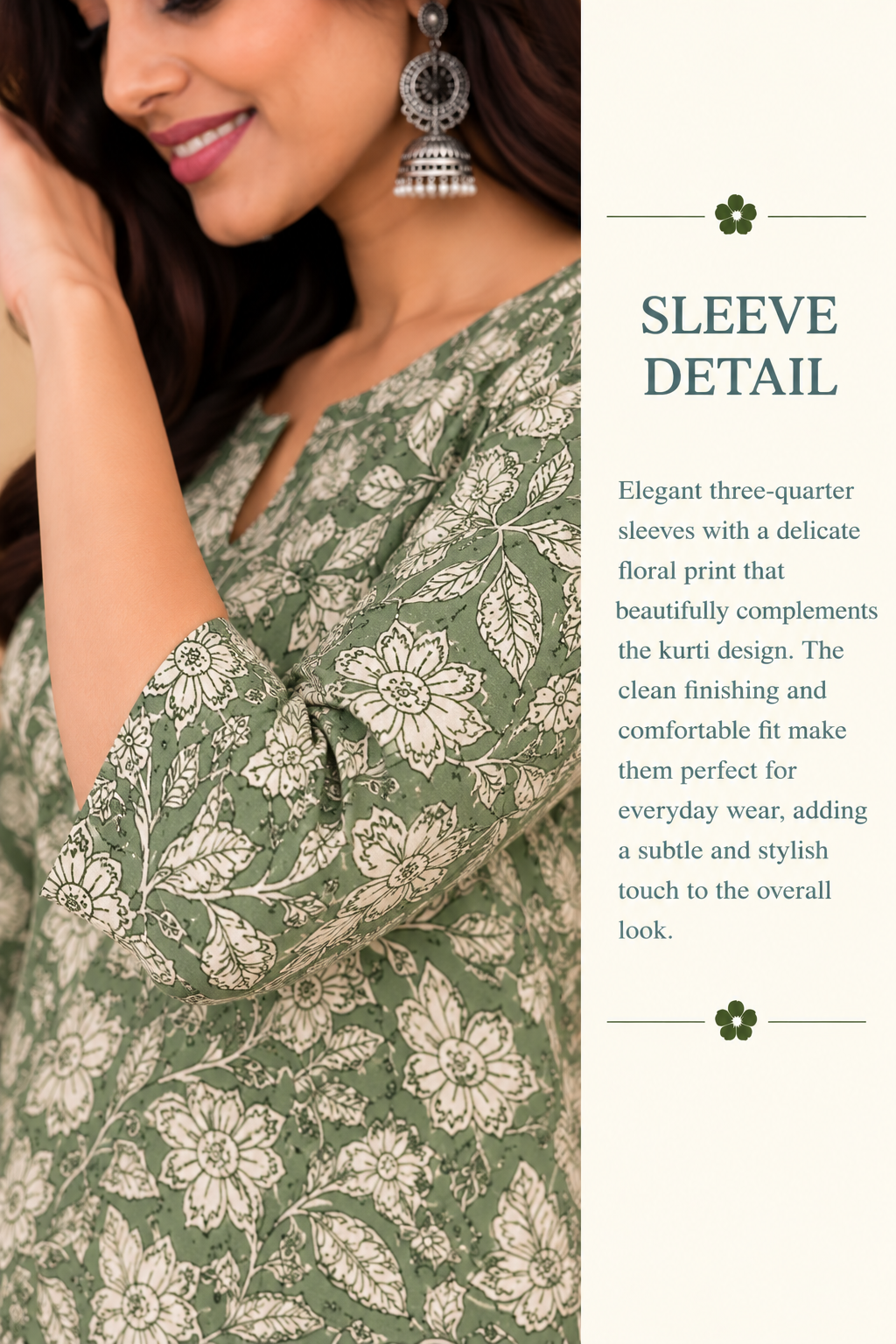 Green Cotton Hand Block Printed Short Kurta