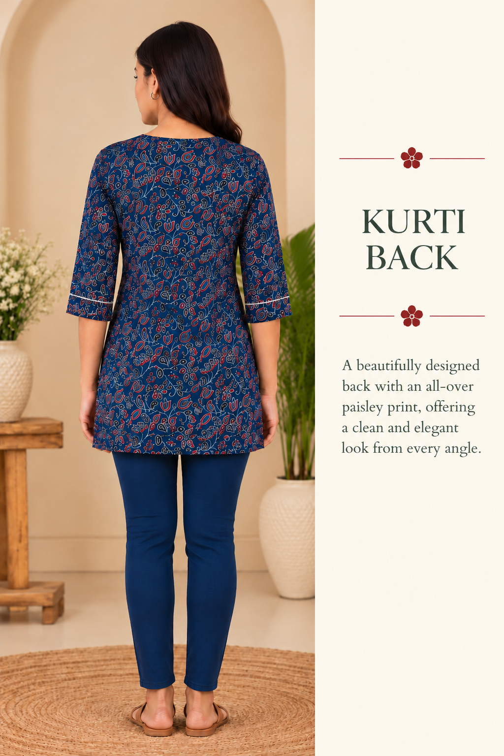 Blue Cotton Ajrakh Hand Block Printed Short Kurta