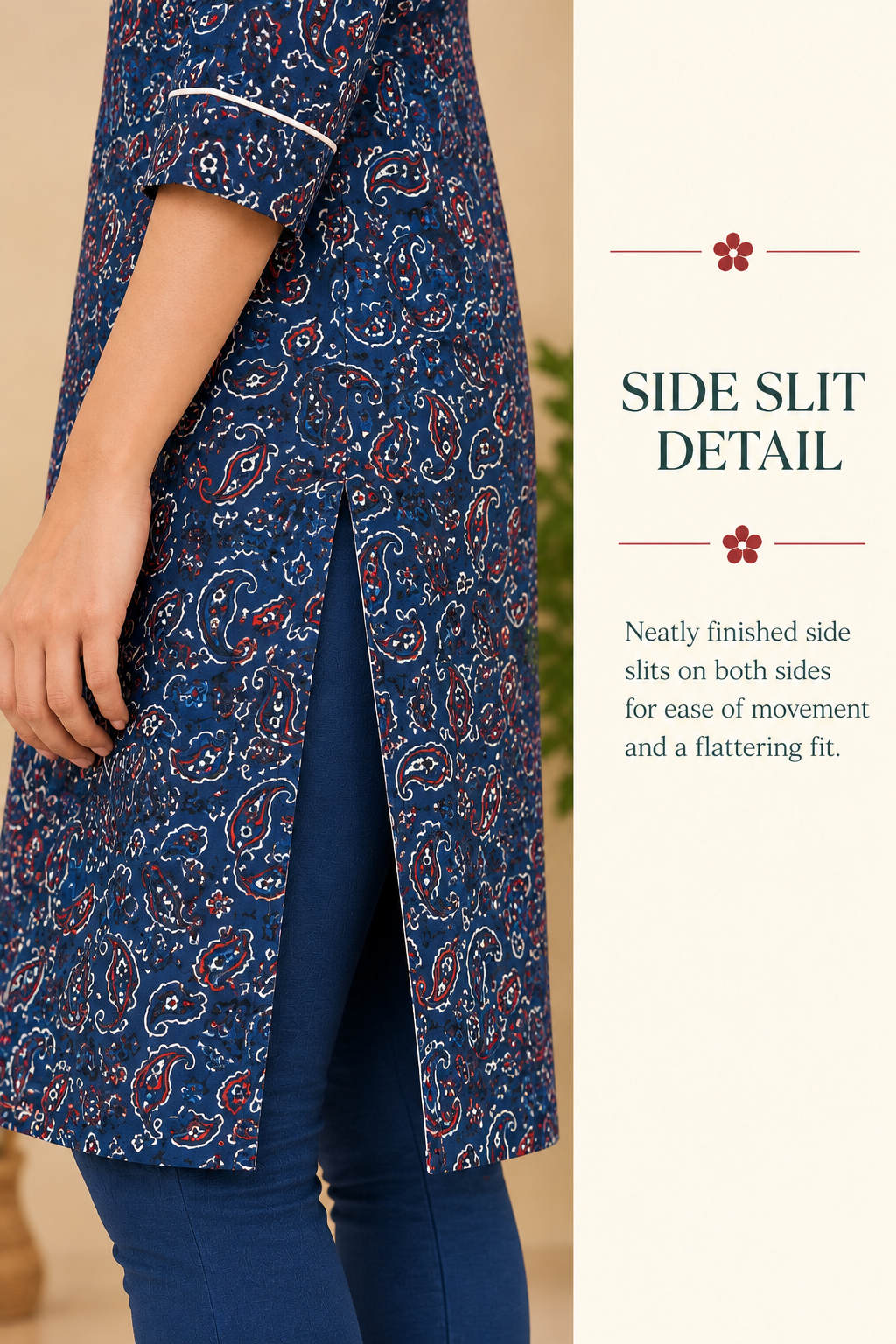 Blue Cotton Ajrakh Hand Block Printed Short Kurta