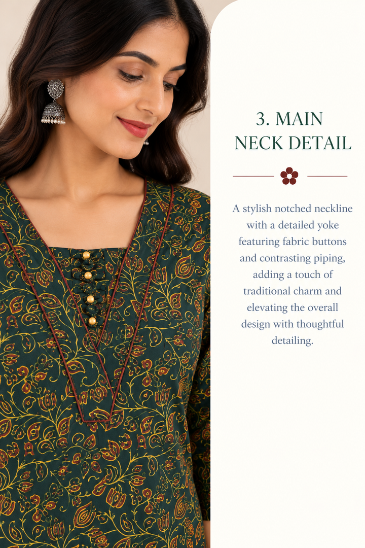 Green Cotton Ajrak Hand Block Printed Long Kurta