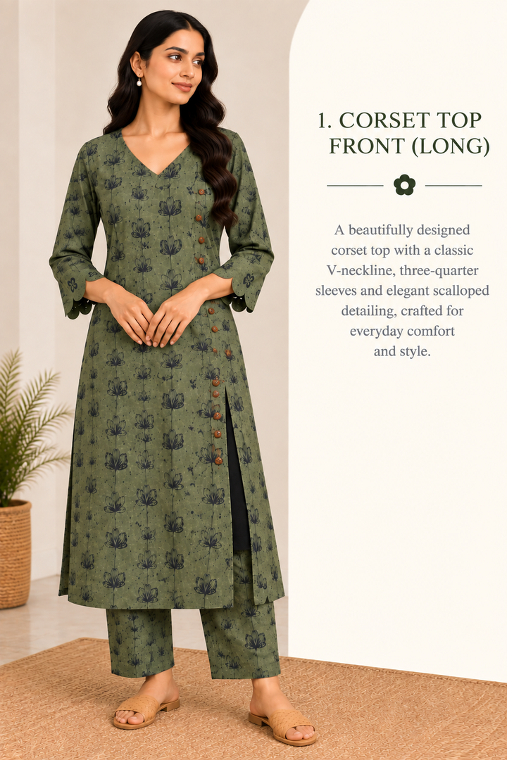 Olive Green Printed Corset