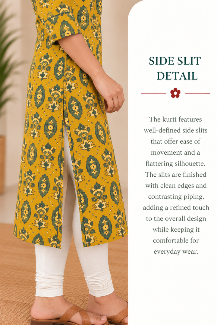 Mustard Cotton Ajrak Hand Block Printed Long Kurta