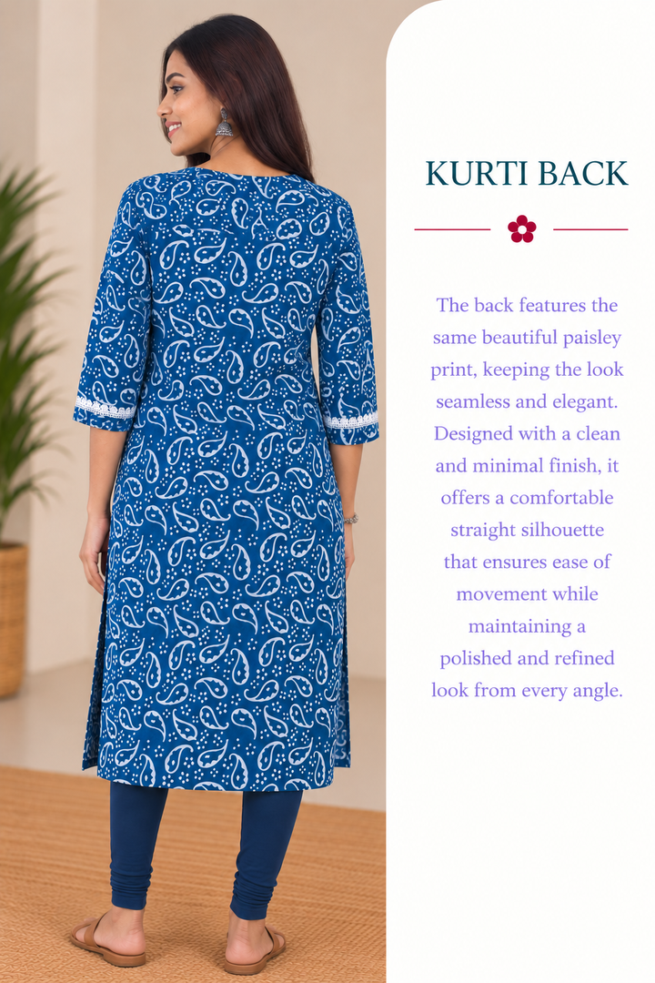 Indigo Cotton Hand Block Printed Long Kurta