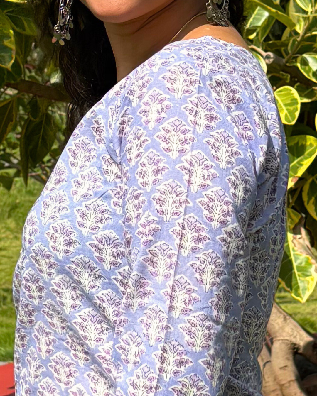 Purple Cotton Hand Block Printed Short Kurta