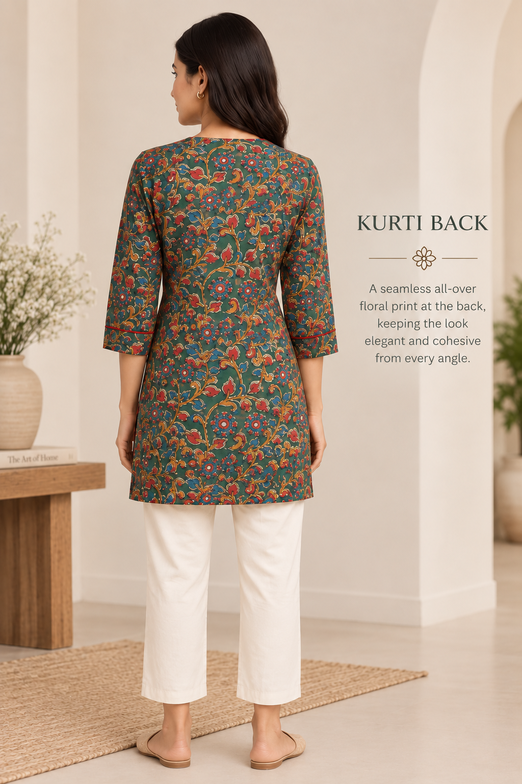 Green & Multi Floral Block Printed Short Kurta
