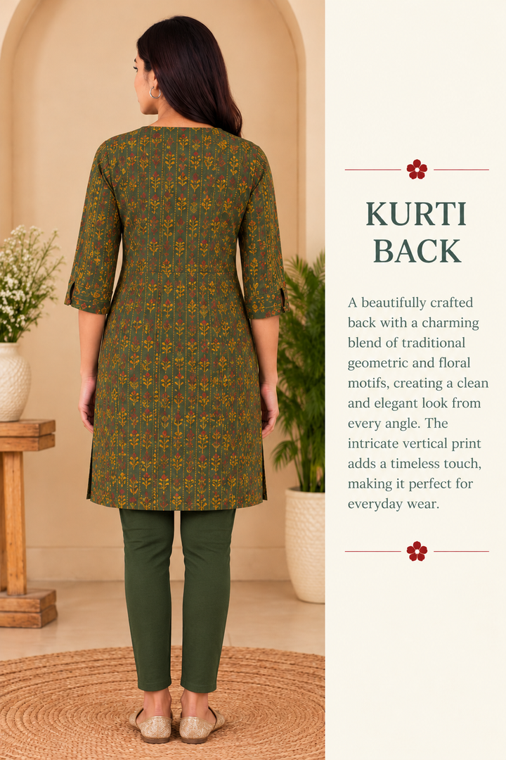 Green Cotton Ajrakh Hand Block Printed Short Kurta