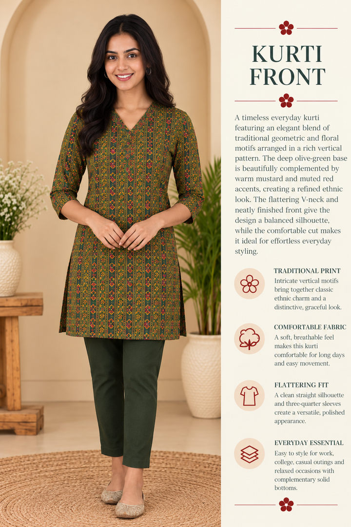 Green Cotton Ajrakh Hand Block Printed Short Kurta