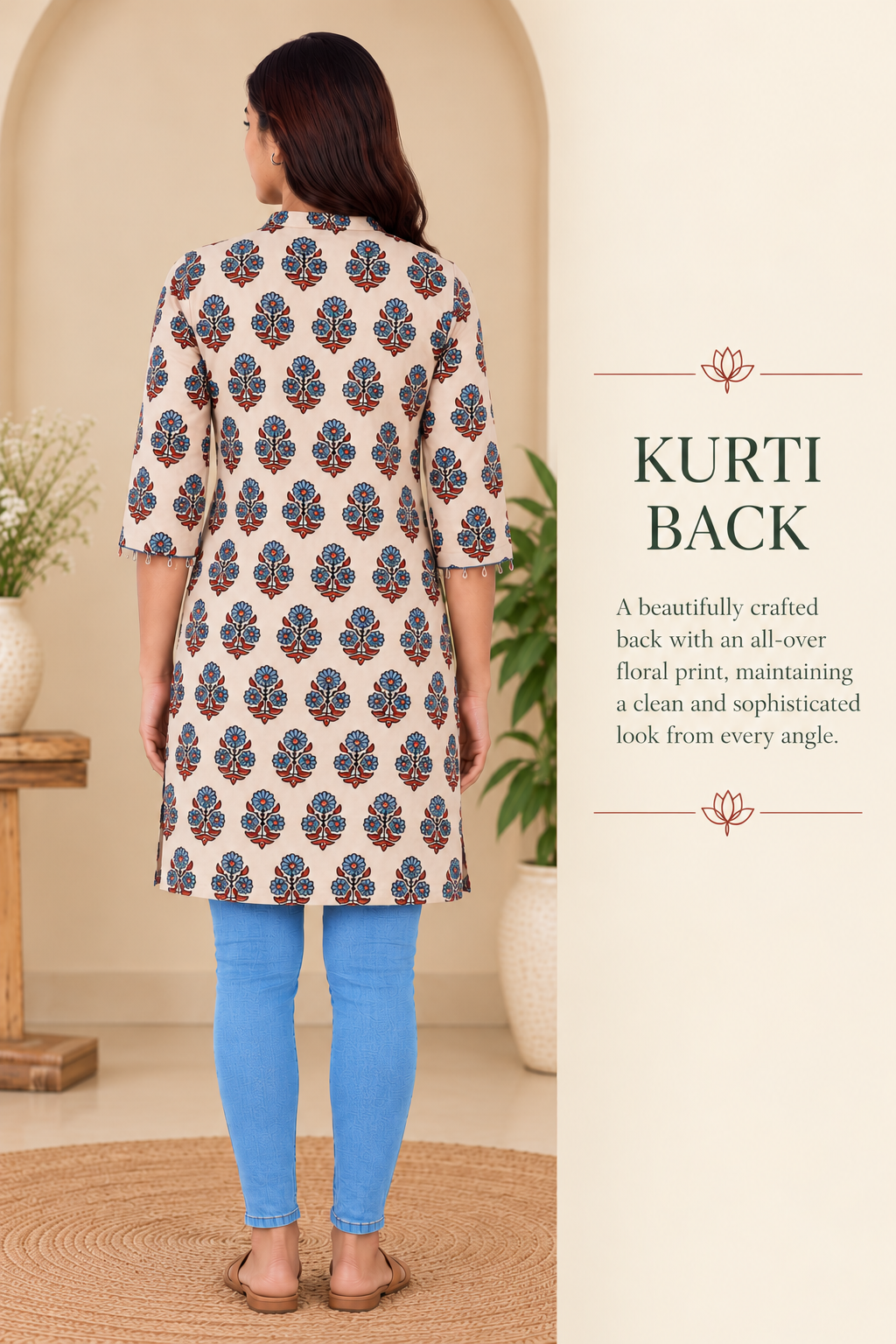 Beige Cotton Ajrakh Hand Block Printed Short Kurta