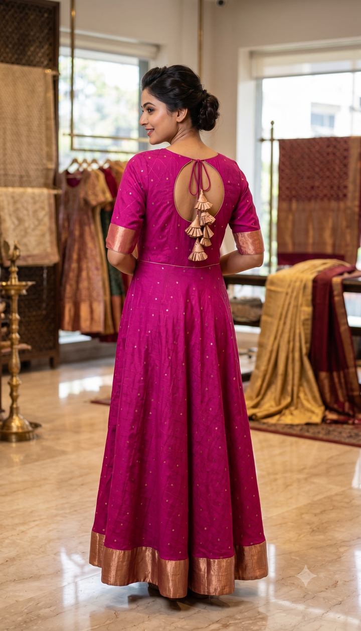 Magenta Silk Anarkali Dress