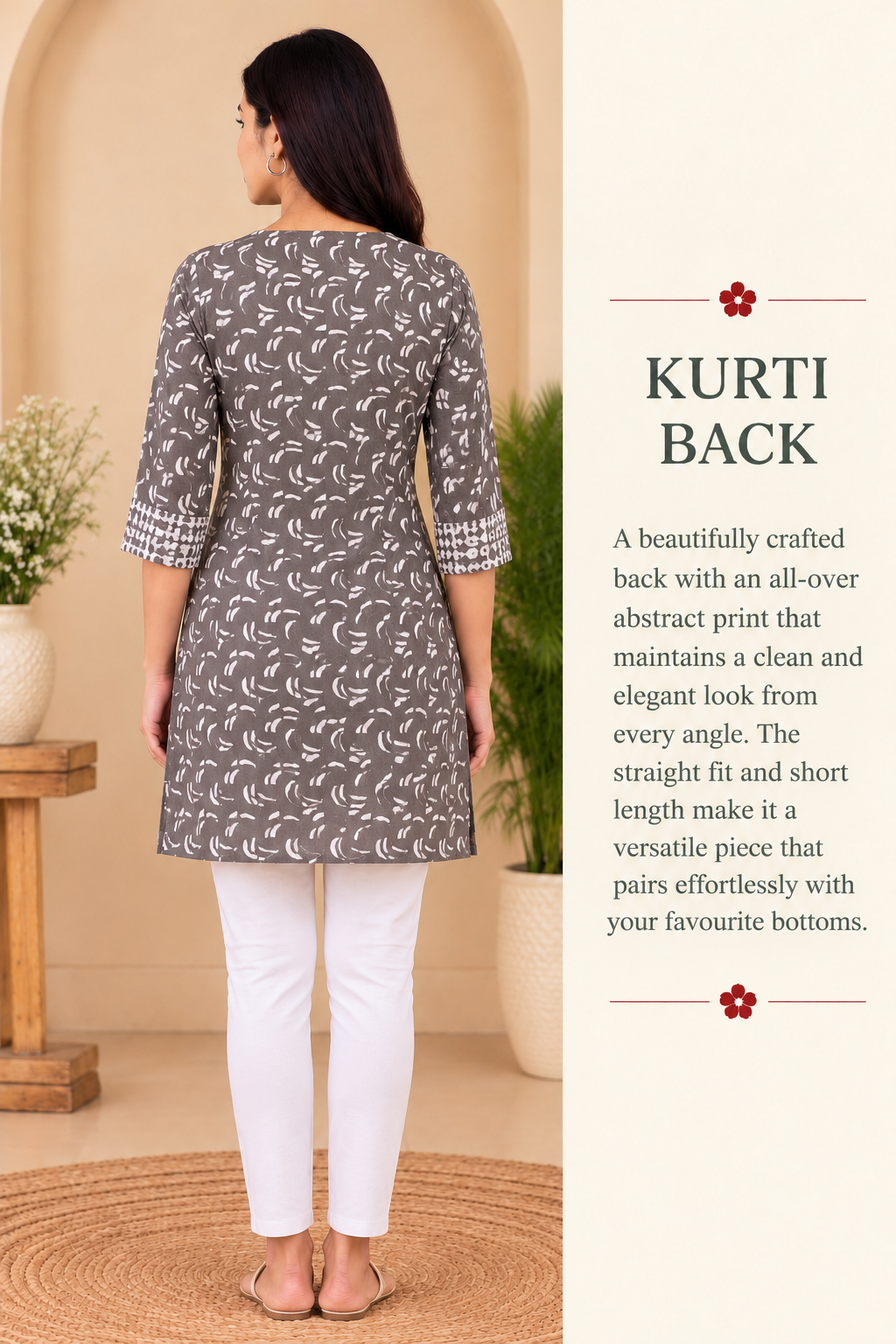 Grey Cotton Dabu Hand Block Printed Short Kurta