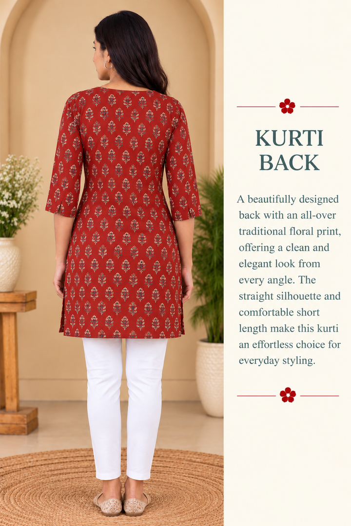 Maroon Cotton Ajrak Hand Block Printed Short Kurta