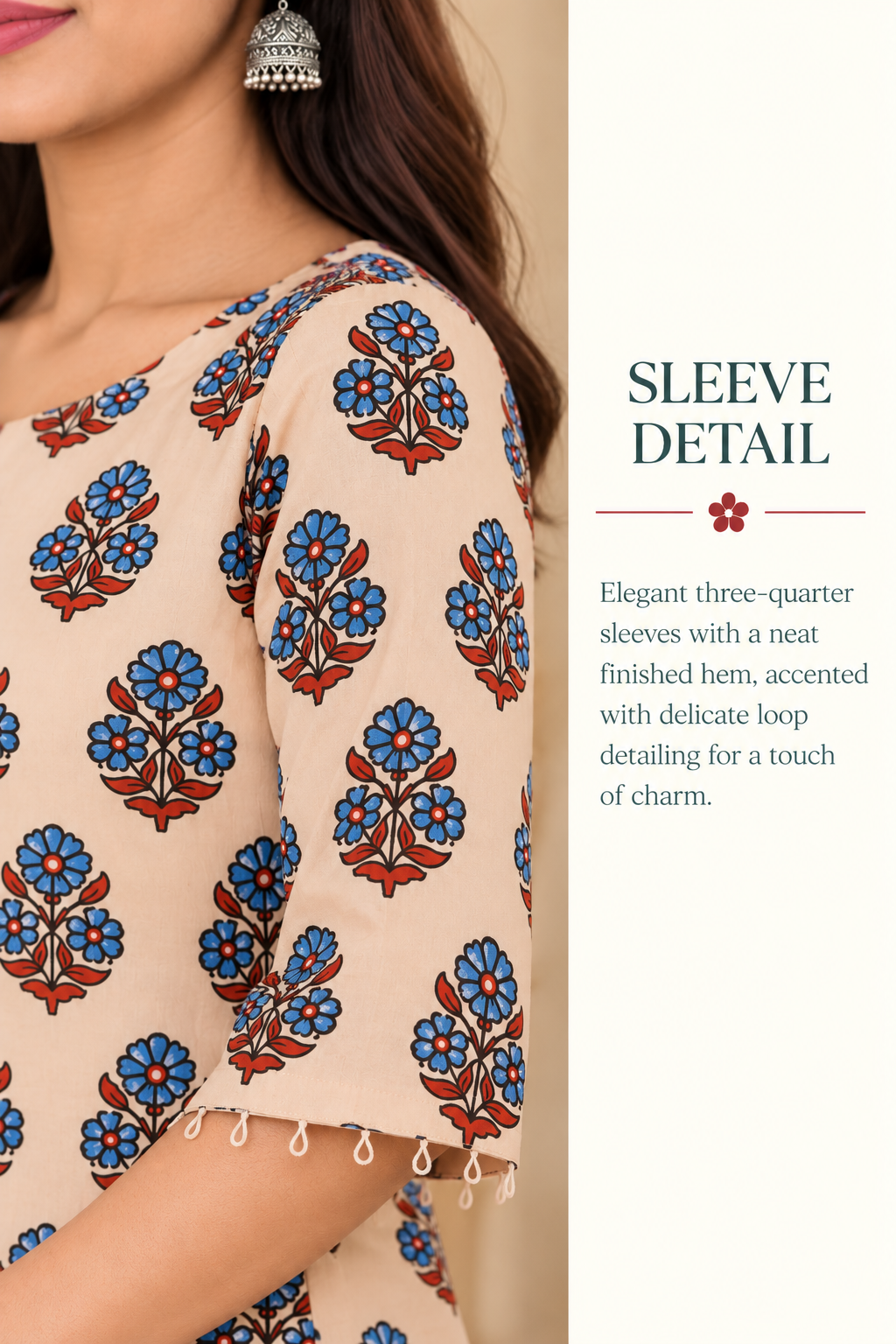 Beige Cotton Ajrakh Hand Block Printed Short Kurta