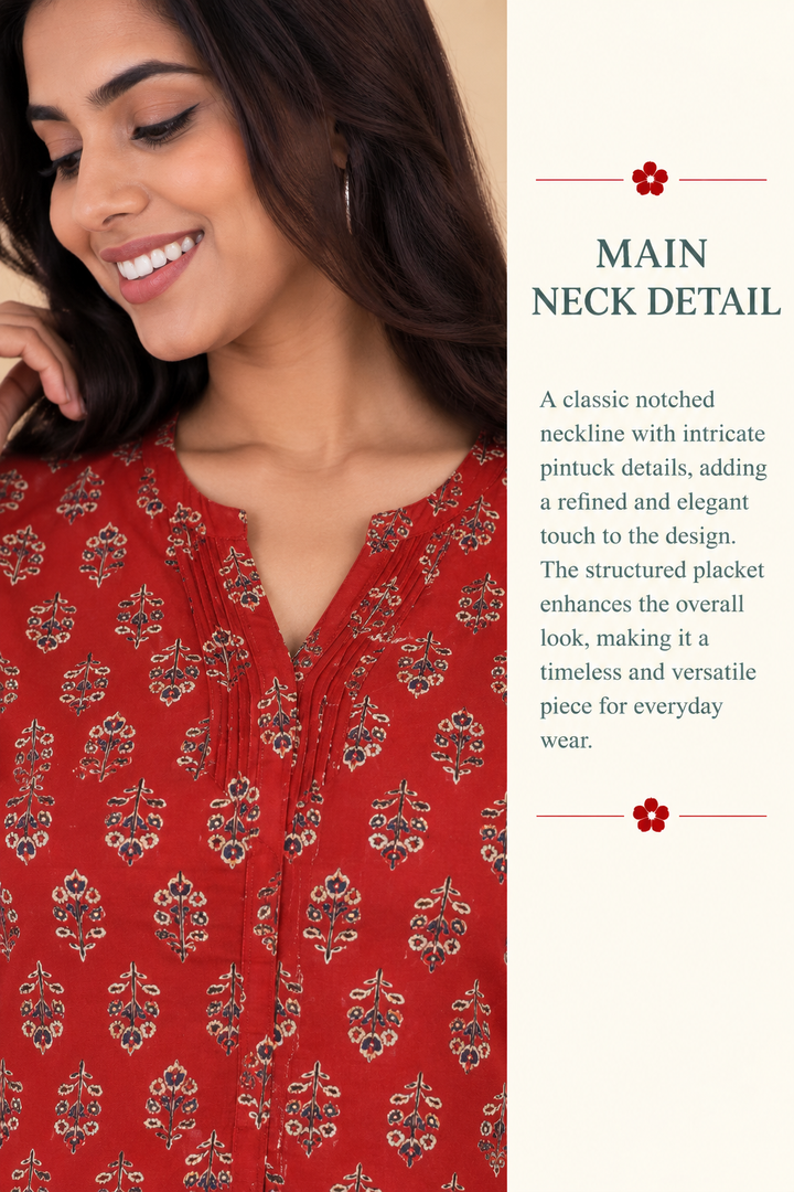 Maroon Cotton Ajrak Hand Block Printed Short Kurta