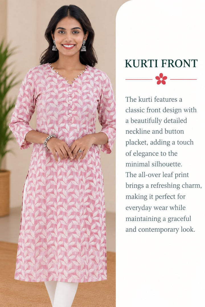 Pink Cotton Kantha Hand Block Printed Long Kurta