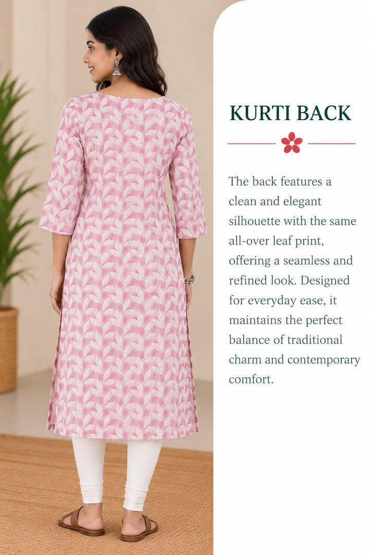 Pink Cotton Kantha Hand Block Printed Long Kurta