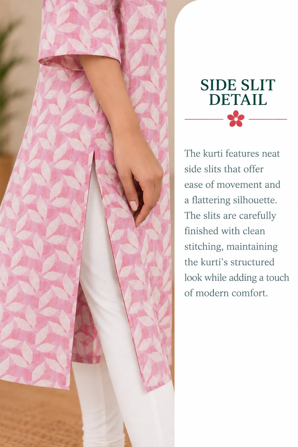 Pink Cotton Kantha Hand Block Printed Long Kurta