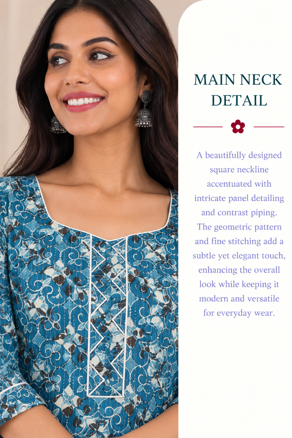 Blue Cotton Kantha Block Printed Long Kurta