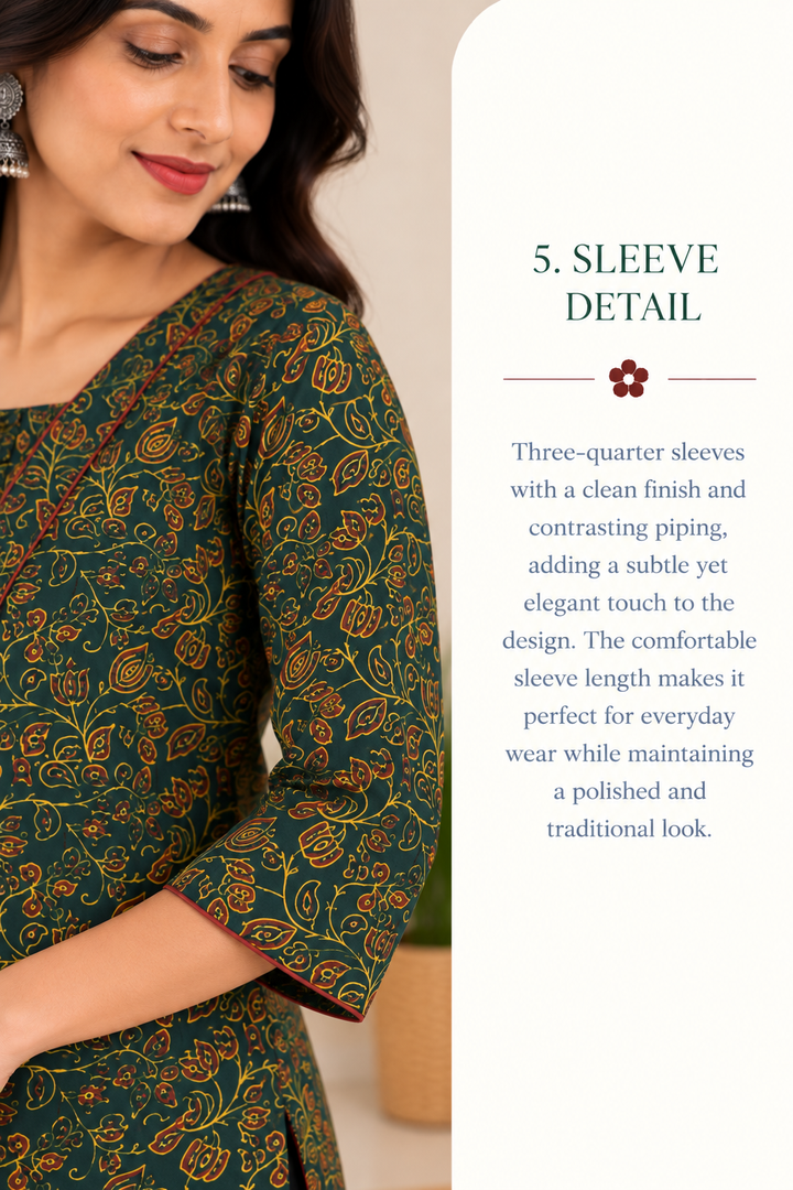 Green Cotton Ajrak Hand Block Printed Long Kurta