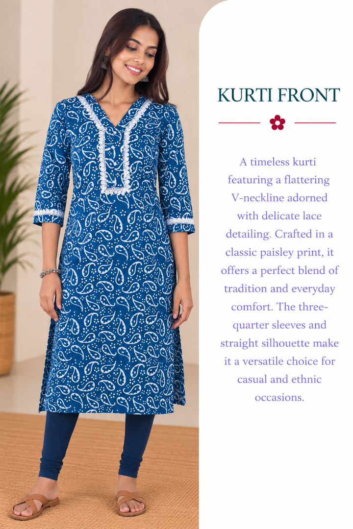 Indigo Cotton Hand Block Printed Long Kurta