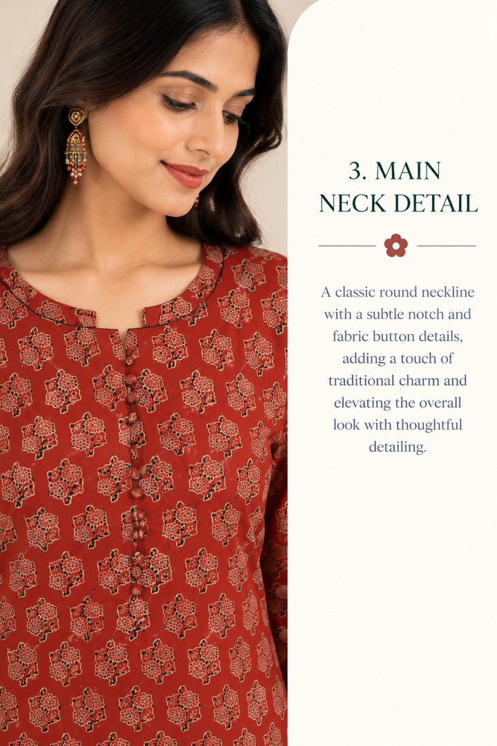 Maroon Cotton Ajrak Hand Block Printed Long Kurta