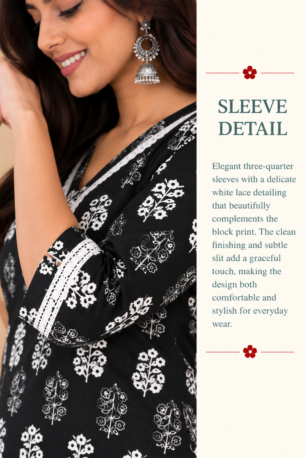 Ajrak Black Cotton Hand Block Printed Short Kurta