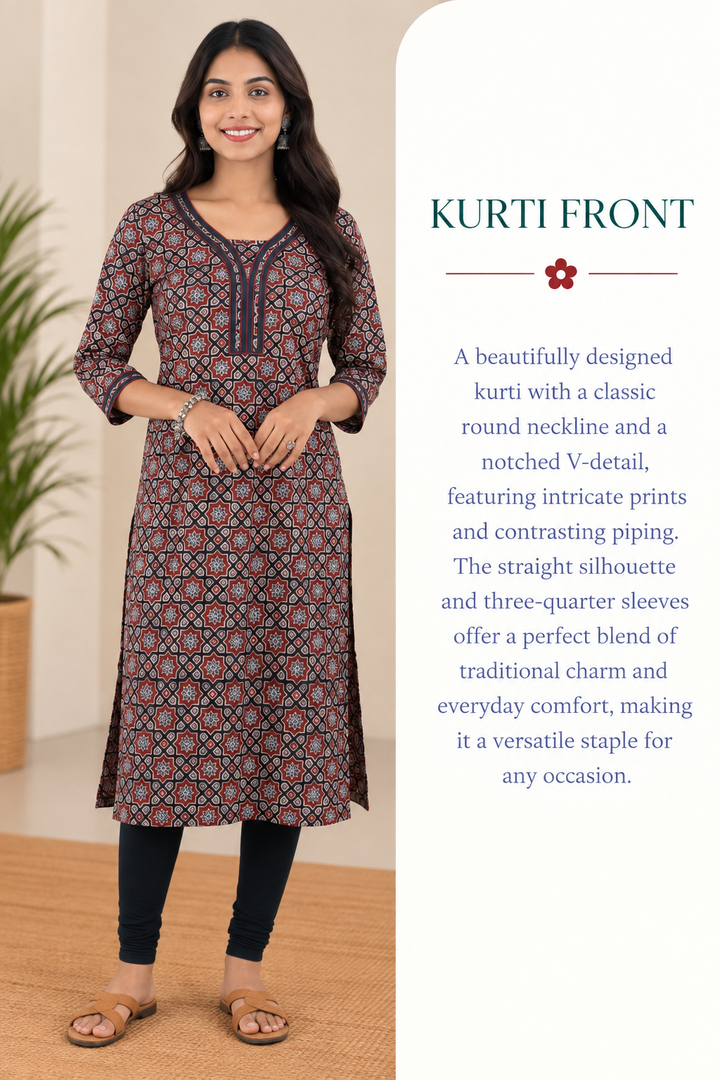 Black Cotton Ajrak Hand Block Printed Long Kurta
