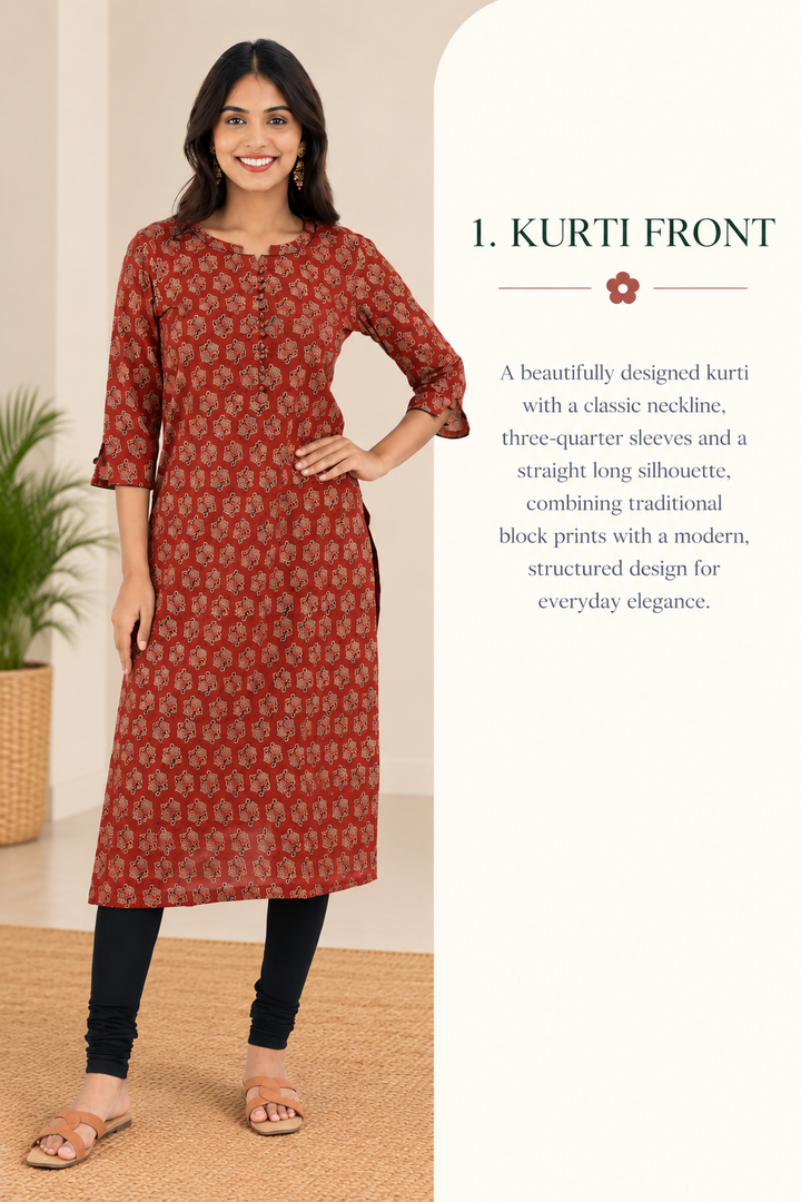 Maroon Cotton Ajrak Hand Block Printed Long Kurta