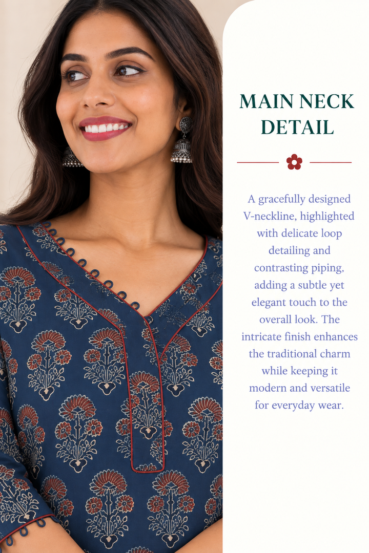 Blue Cotton Ajrak Hand Block Printed Long Kurta