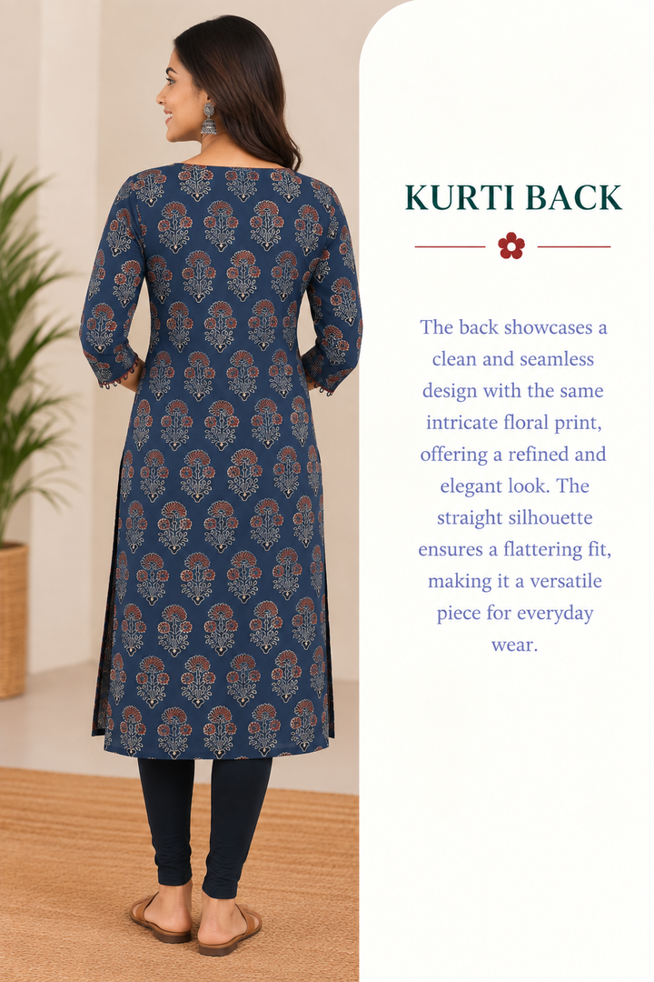 Blue Cotton Ajrak Hand Block Printed Long Kurta