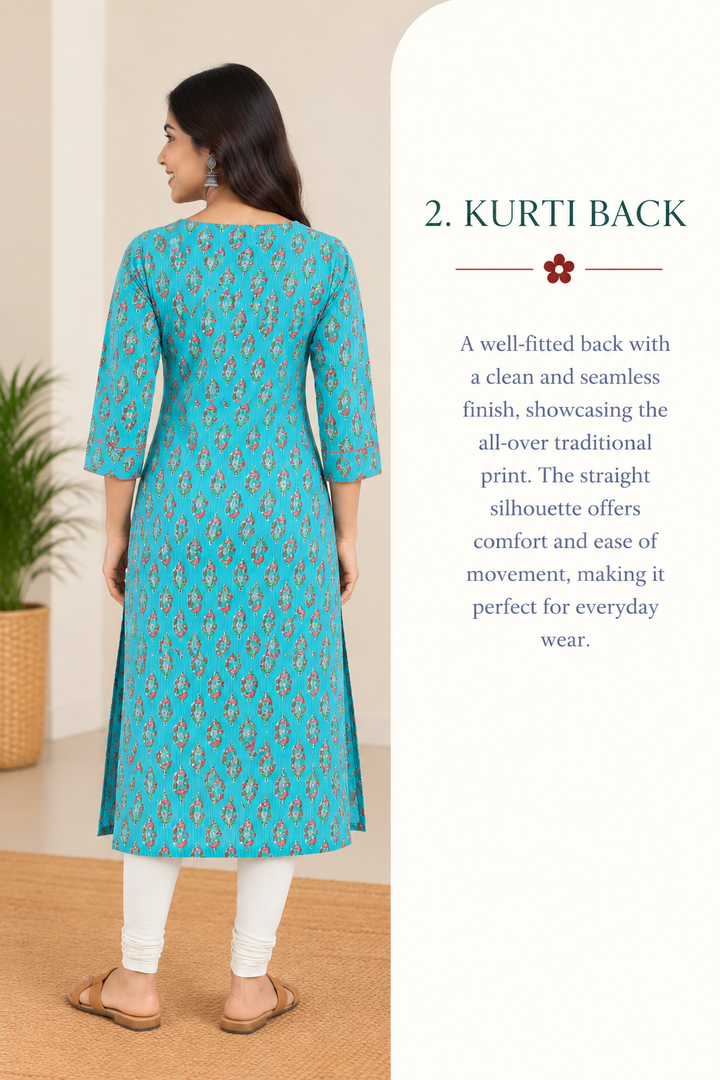 Blue Dabu Cotton Hand Block Printed Long Kurta